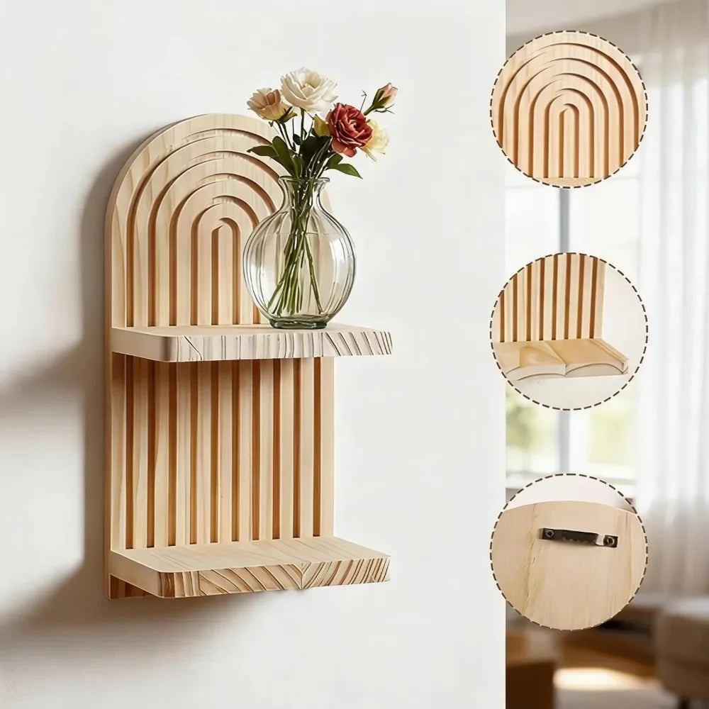 Lot de 2 étagères murales demi-lune en bois – vue 7