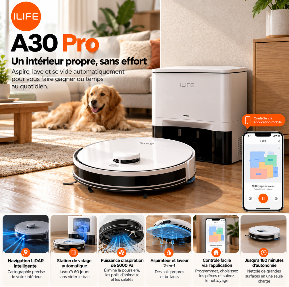 Robot aspirateur laveur ILIFE A30 Pro – vue 2