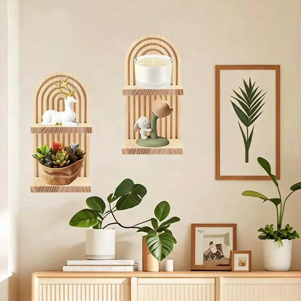 Lot de 2 étagères murales demi-lune en bois – vue 4