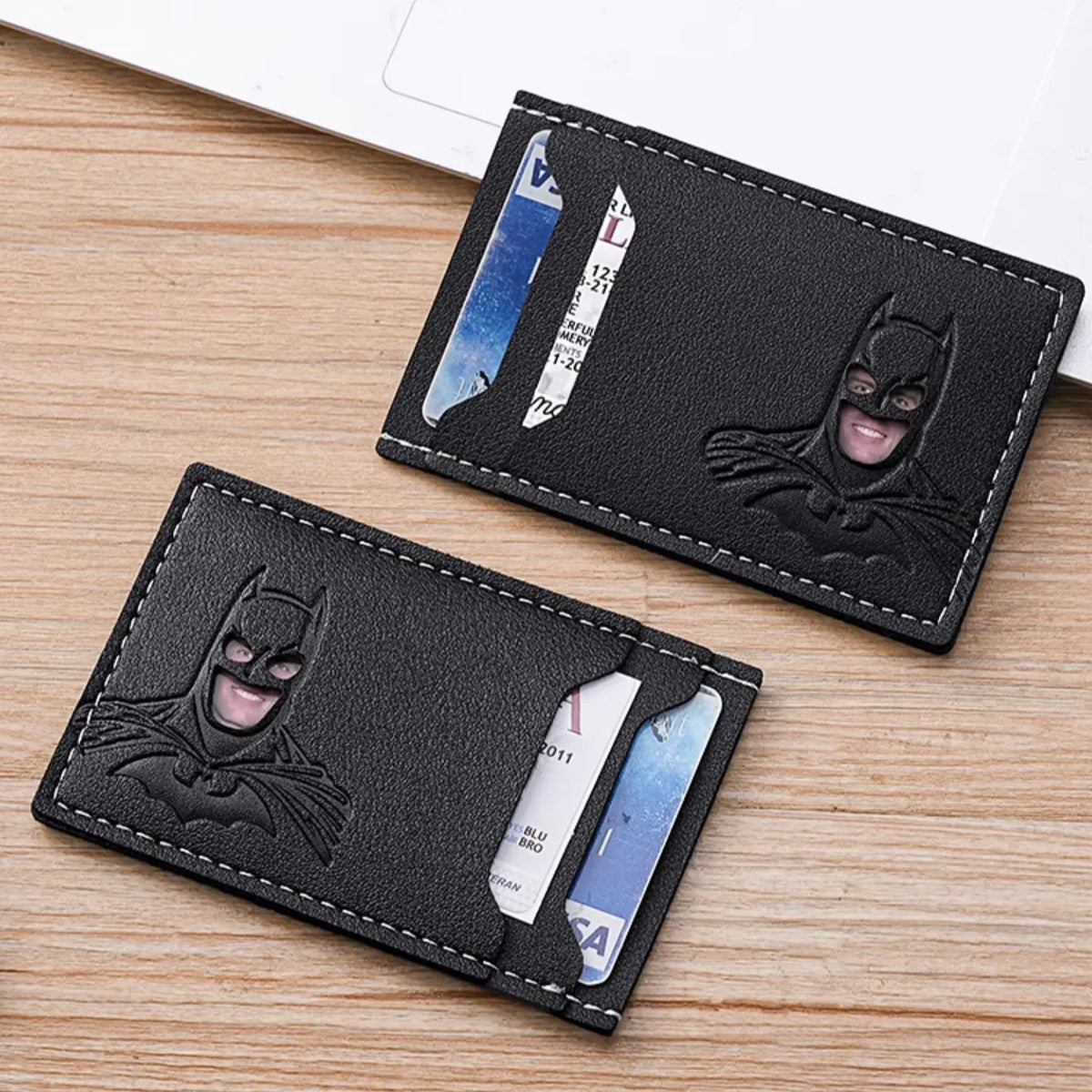 Porte-cartes fin en similicuir noir