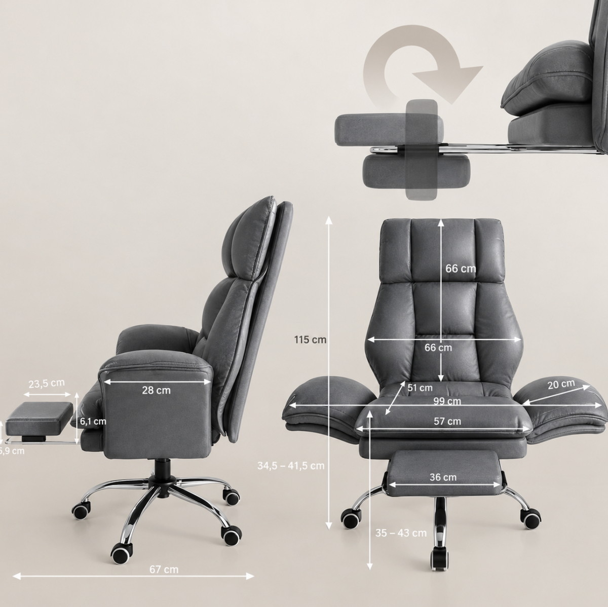 Fauteuil de Bureau Ergonomique avec Repose-Pieds – vue 9