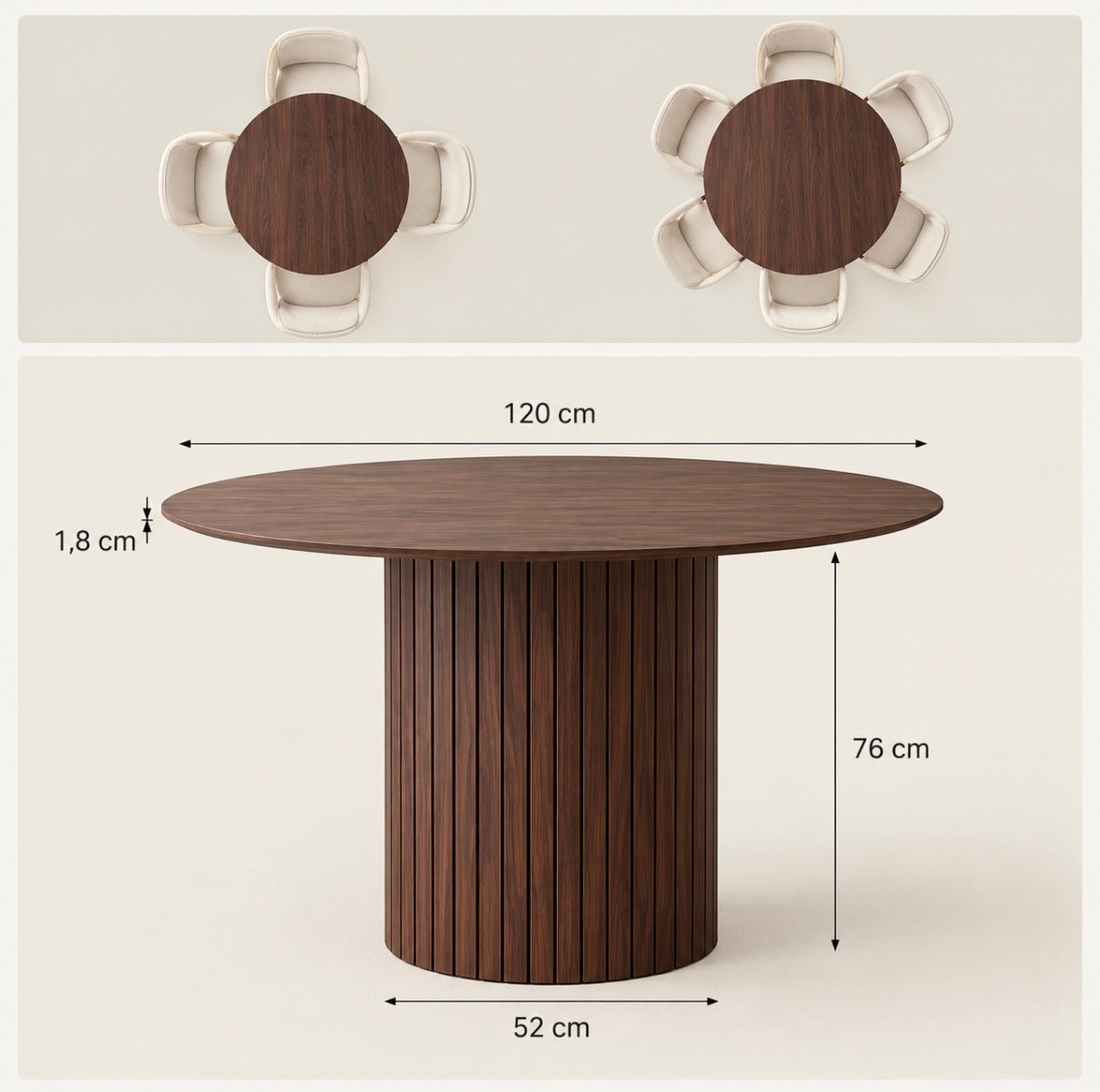 Table à Manger Ronde Bois Design – vue 3