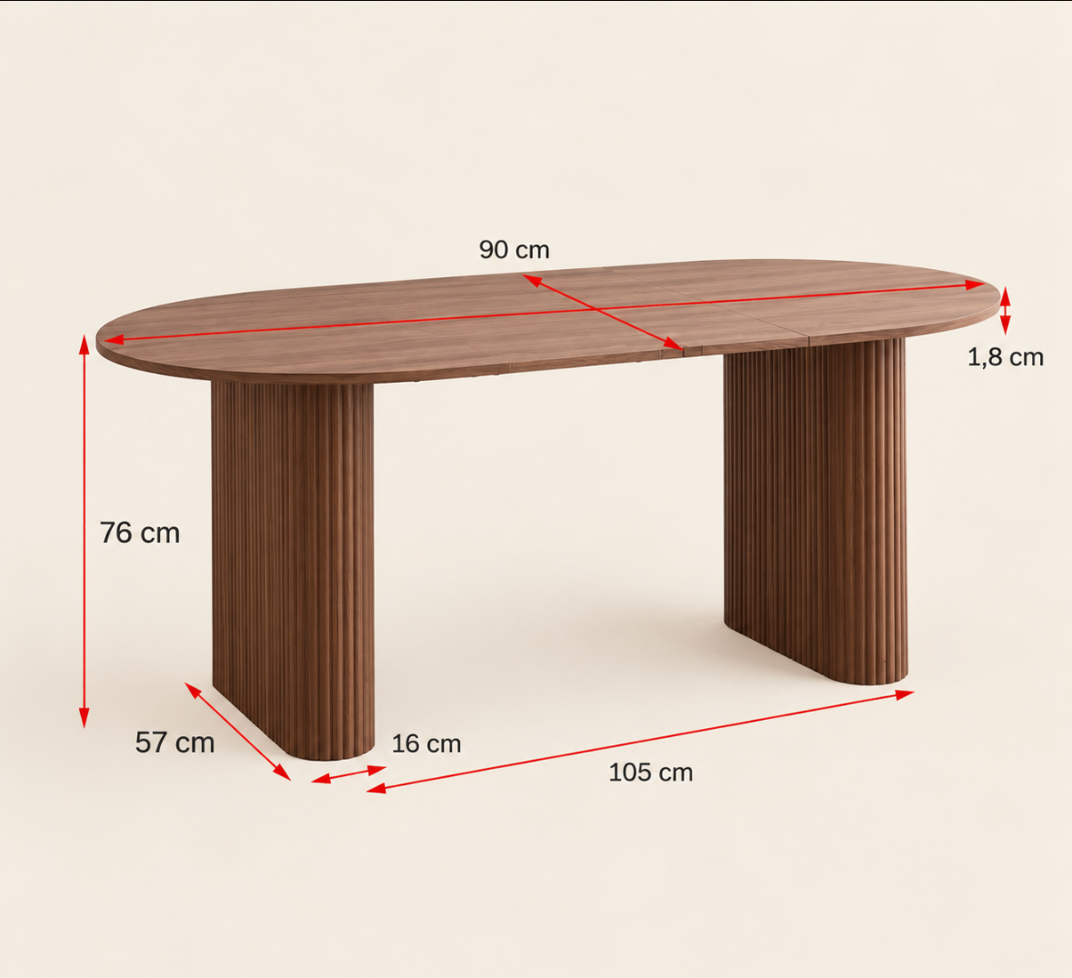 Table à manger ovale 180 × 90 cm – vue 3