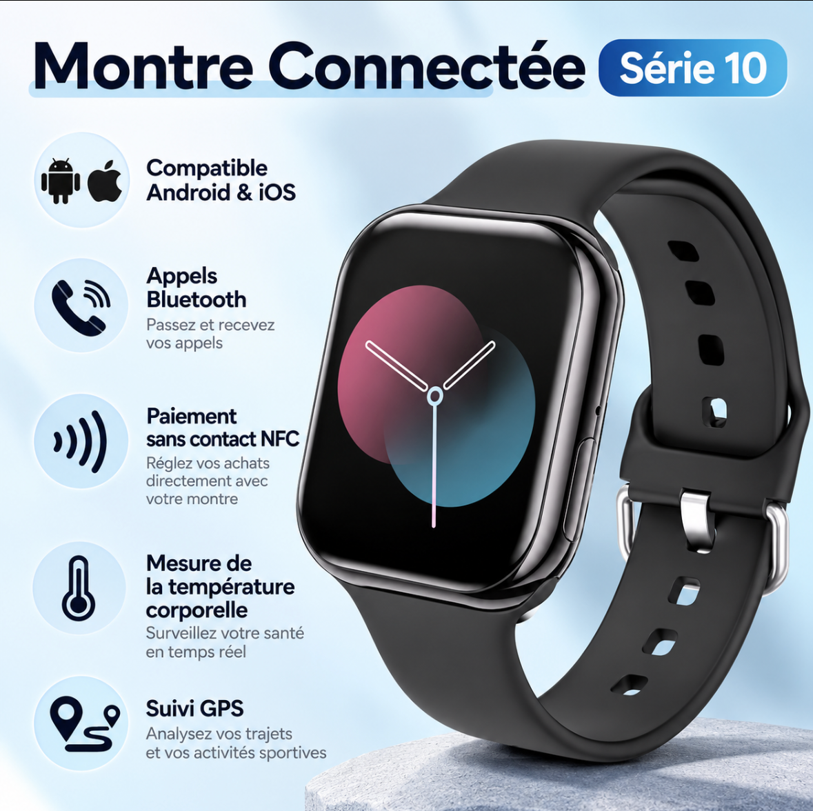 Montre connectée - Appels Bluetooth, suivi santé et sport – vue 2