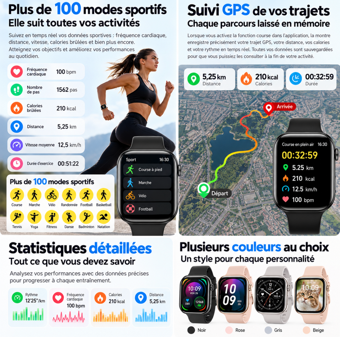 Montre connectée - Appels Bluetooth, suivi santé et sport – vue 5