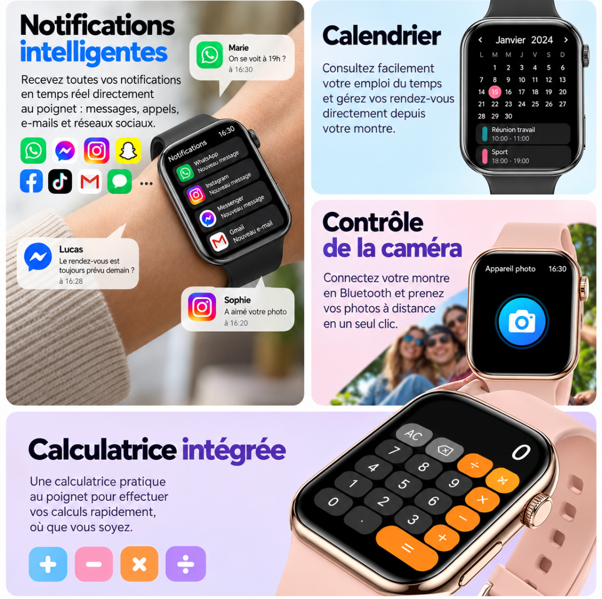 Montre connectée - Appels Bluetooth, suivi santé et sport – vue 6