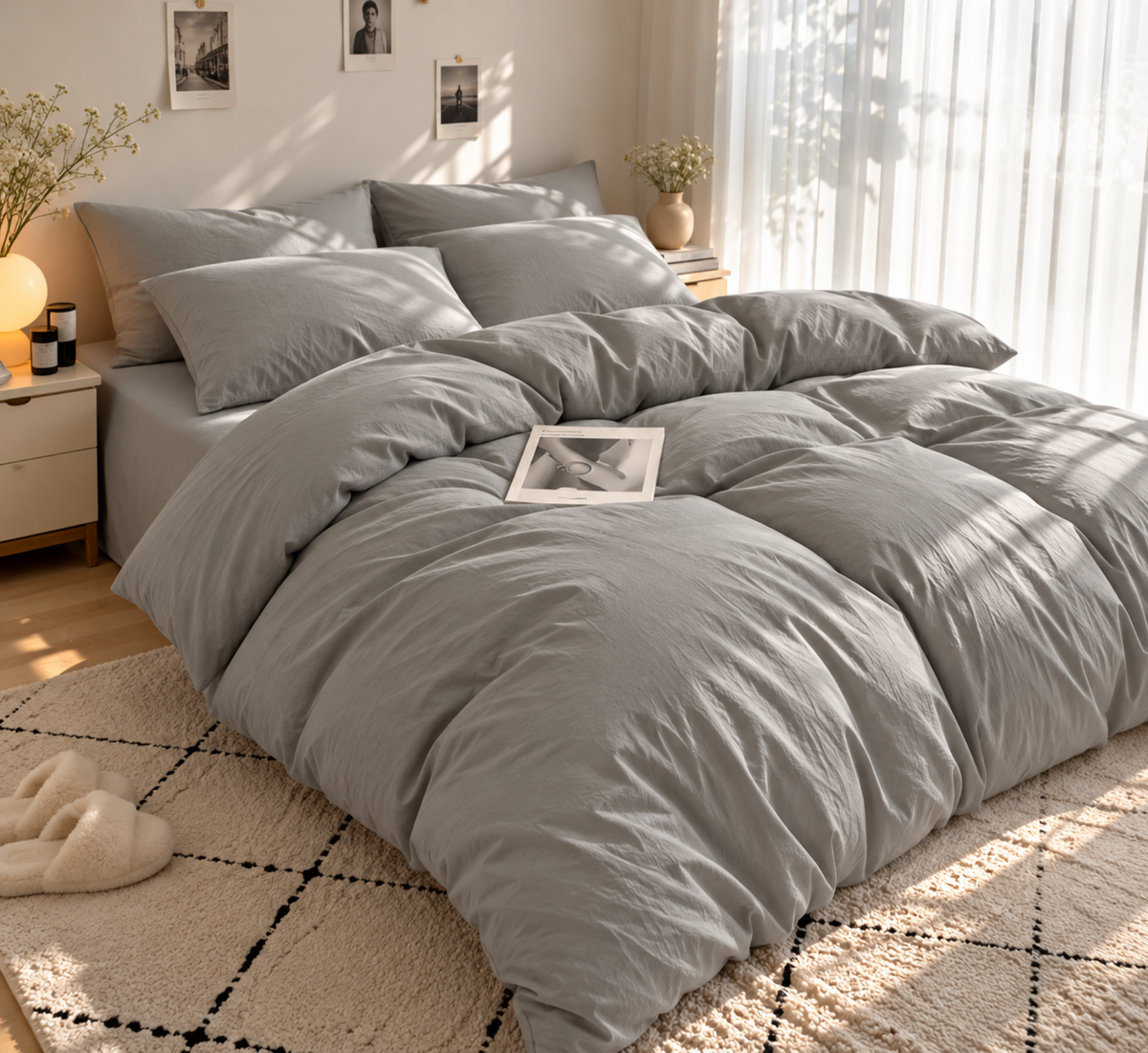 Parure de lit en coton uni – vue 2