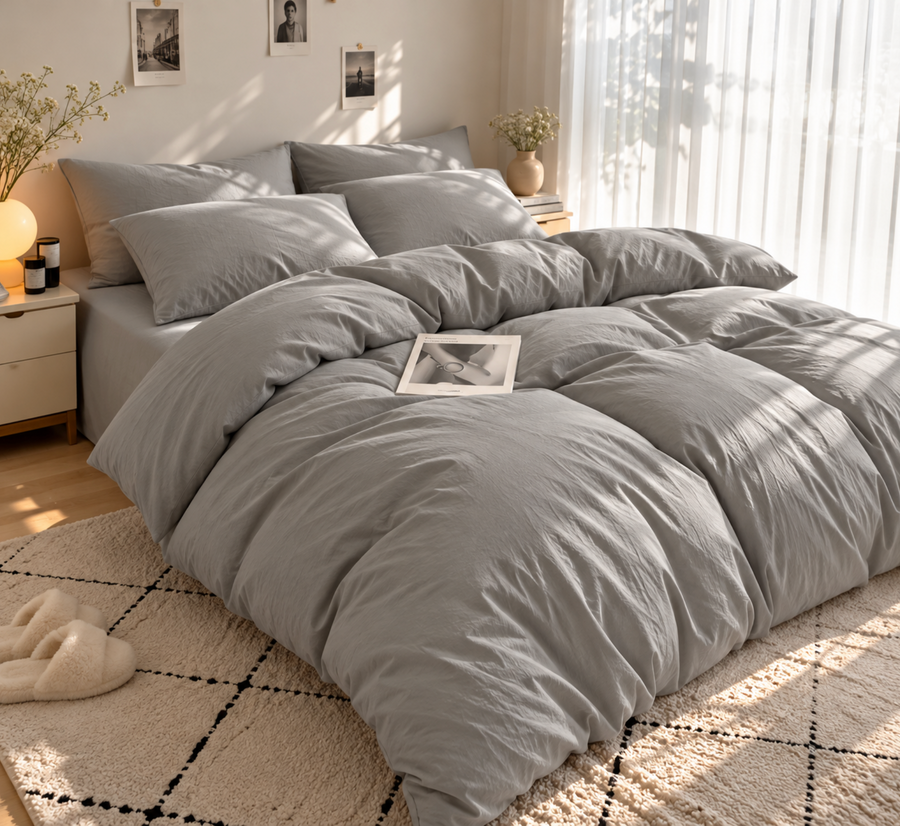 Parure de lit en coton uni – vue 2