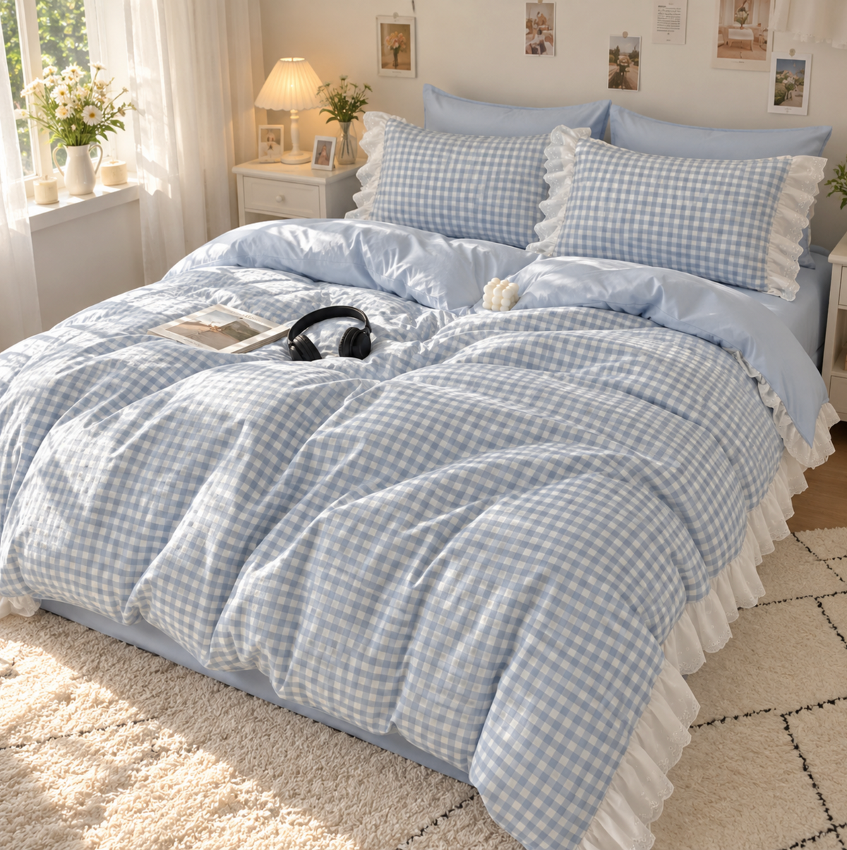 Parure de lit 3 pièces à carreaux