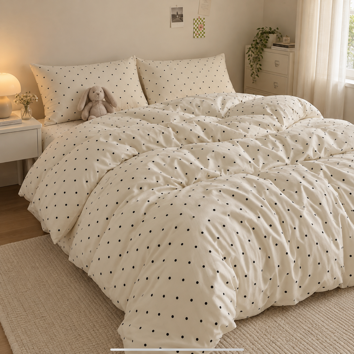 Parure de lit satinée 3 pièces à pois