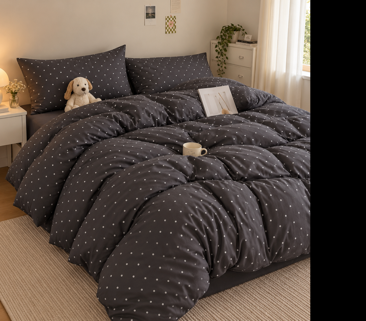 Parure de lit satinée 3 pièces à pois – vue 2
