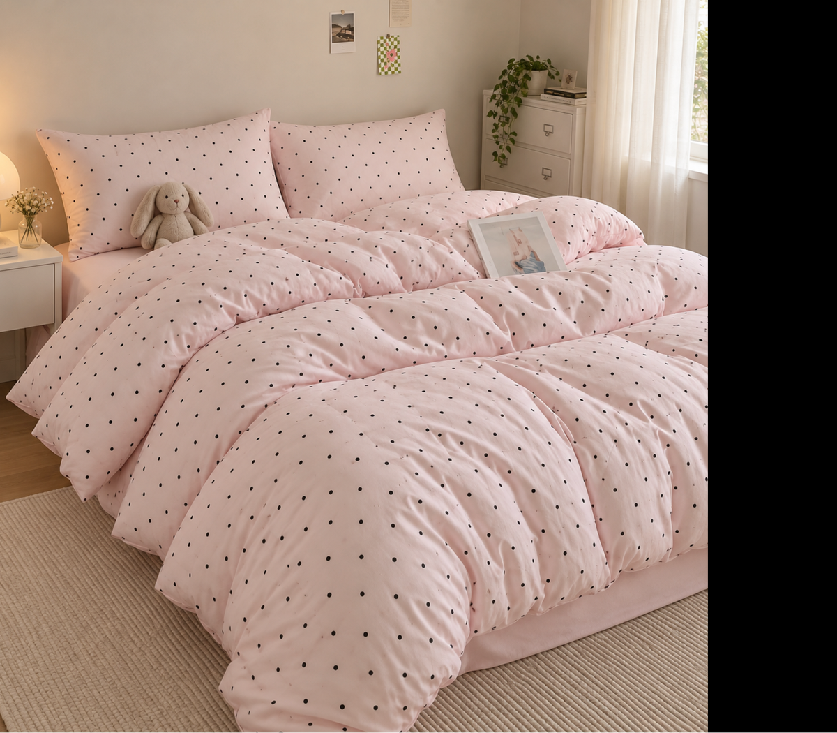 Parure de lit satinée 3 pièces à pois – vue 3