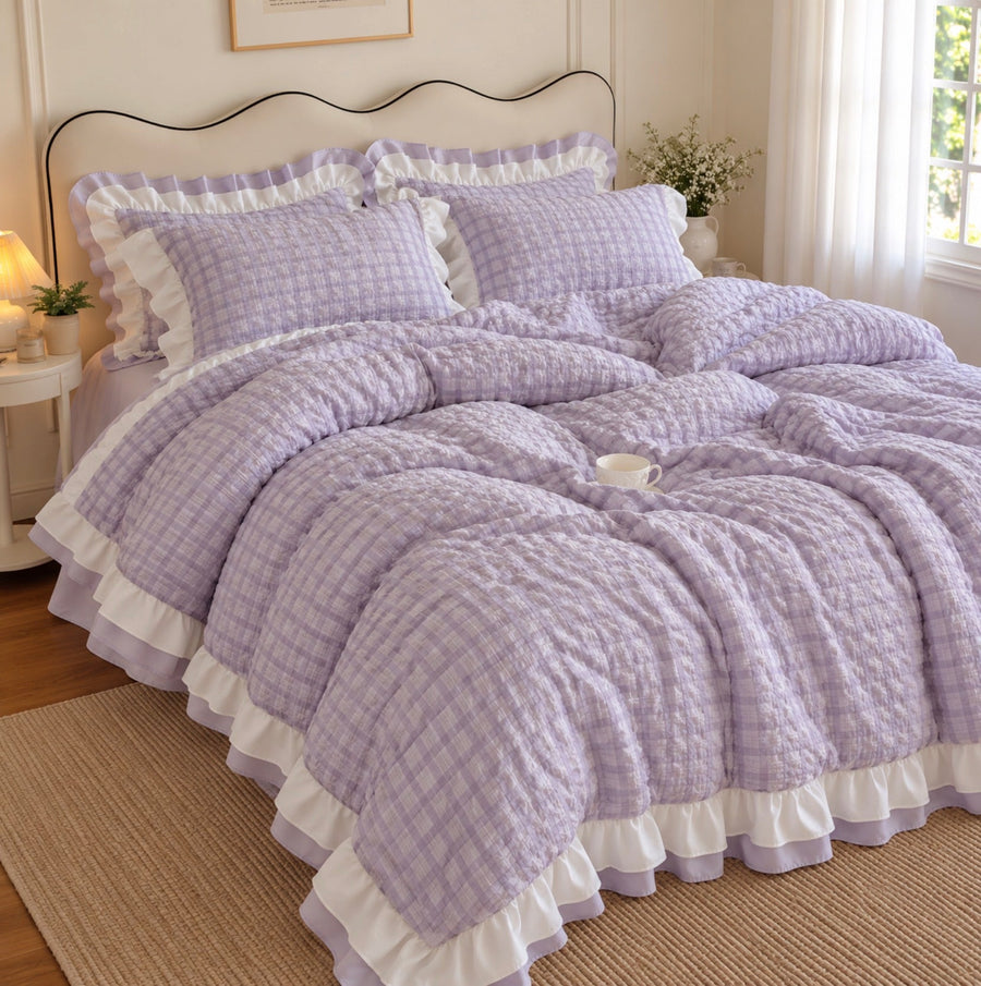 Parure de lit 3 pièces en dentelle violette