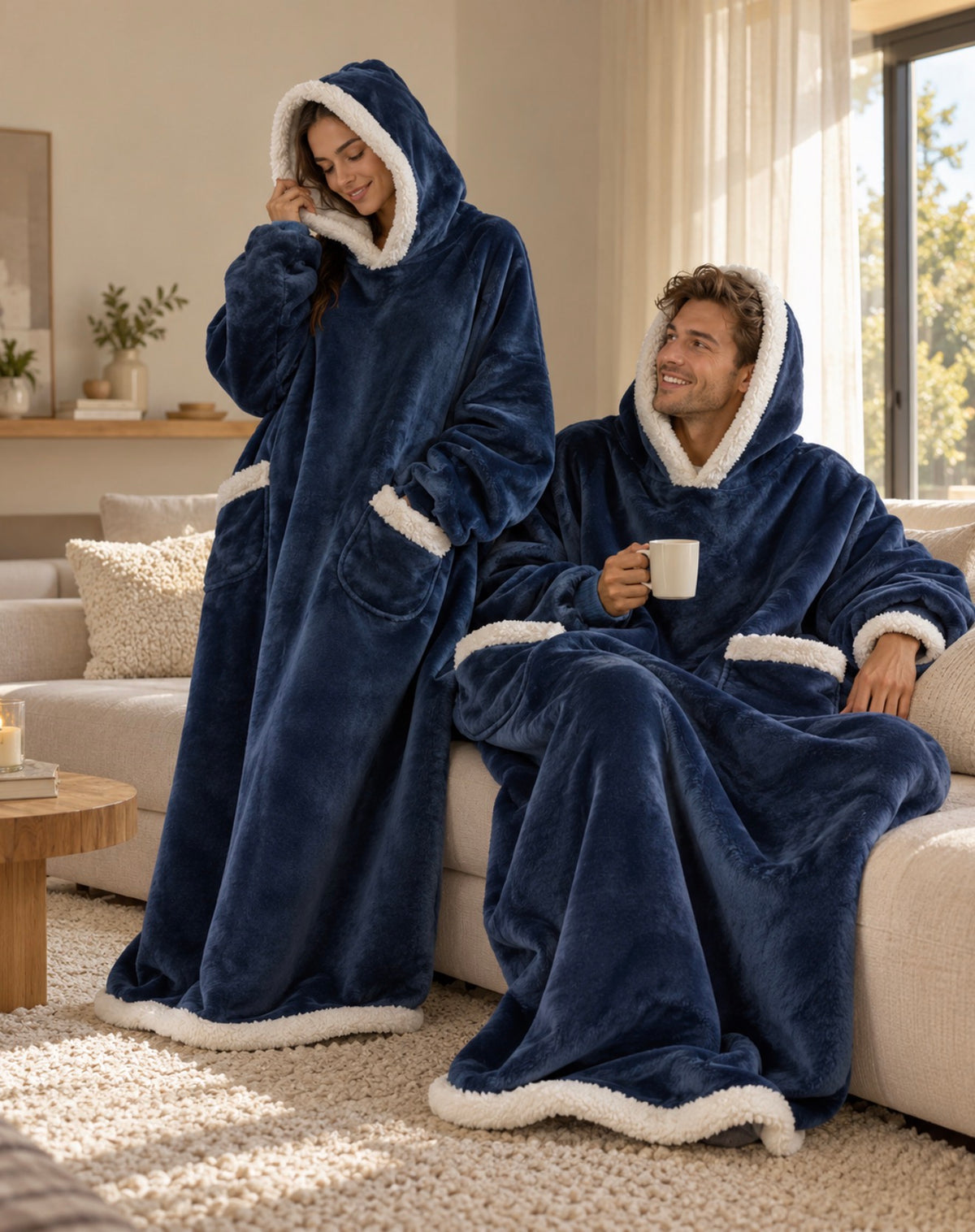 Plaid à manches et capuche en flanelle polaire