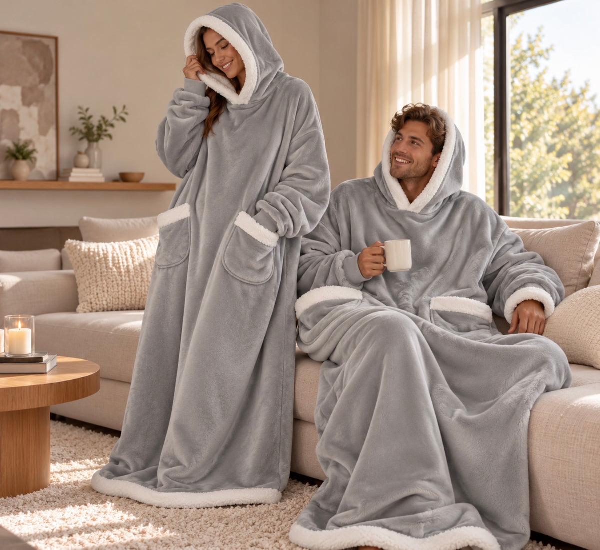 Plaid à manches et capuche en flanelle polaire – vue 4