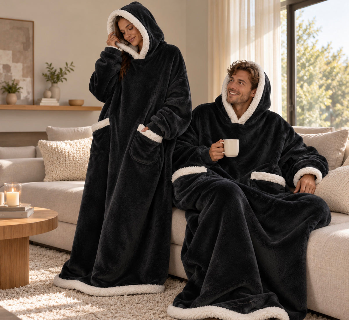 Plaid à manches et capuche en flanelle polaire – vue 2