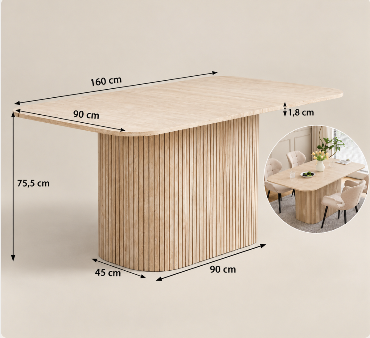 Table à manger rectangulaire 160 × 90 cm – vue 4