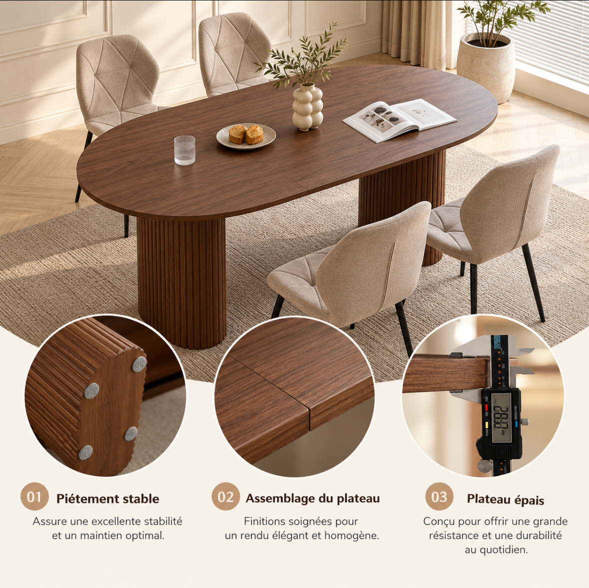 Table à manger ovale 180 × 90 cm – vue 4