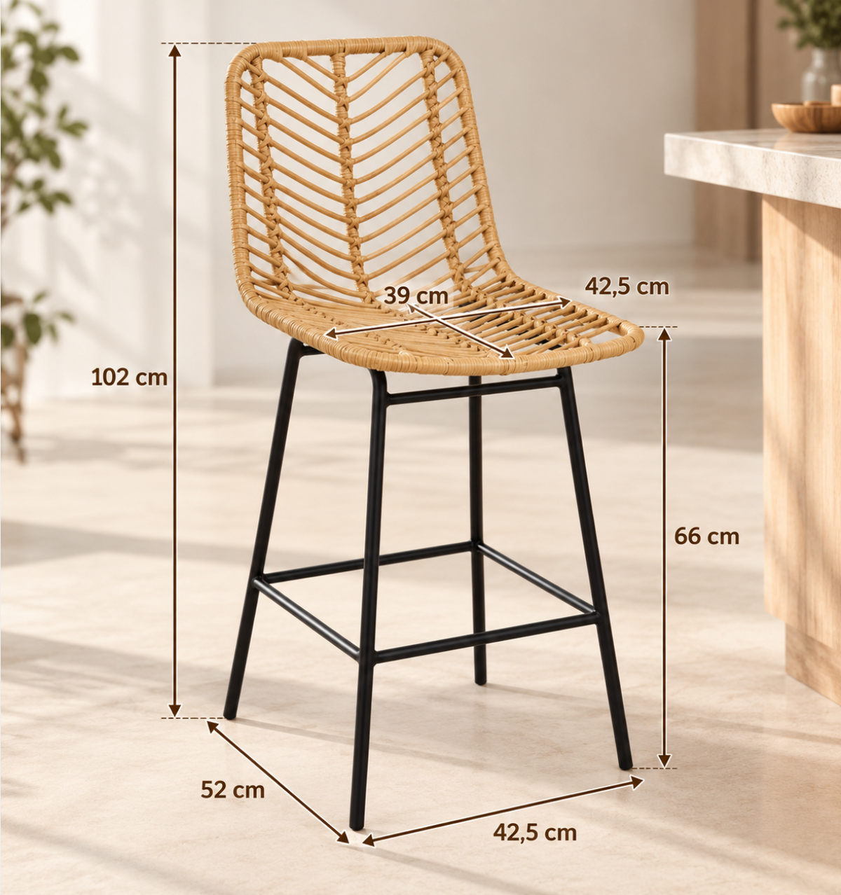 Chaises, tabourets de bar en rotin – vue 2