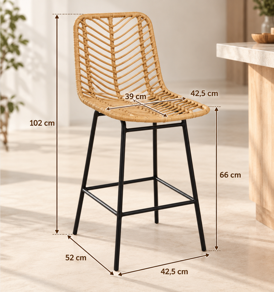 Chaises, tabourets de bar en rotin – vue 2